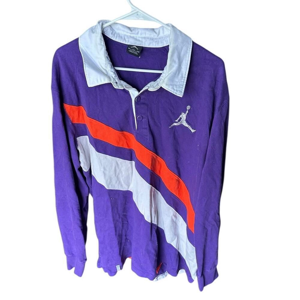 Jordan Air Jordan Long-Sleeve Polo Shirt – Orange & Purple, Size XXL